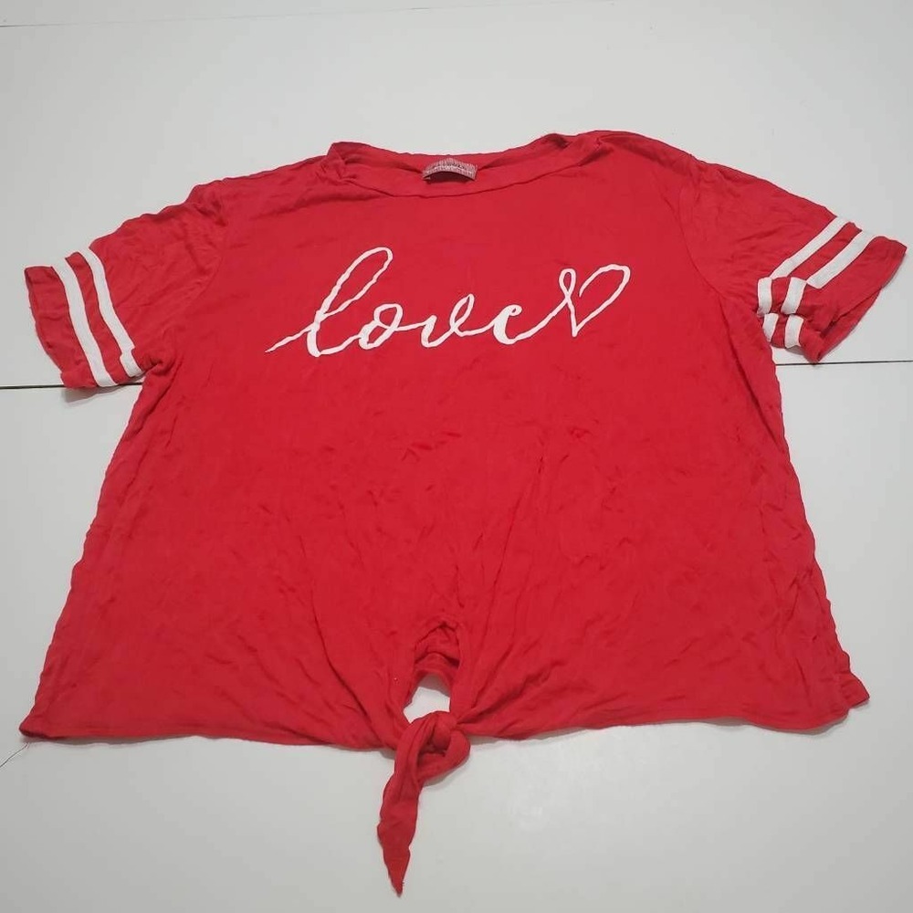 Ragdoll Womens T-Shirt Red Do Small Things With Great Love Stretch Tie Front L